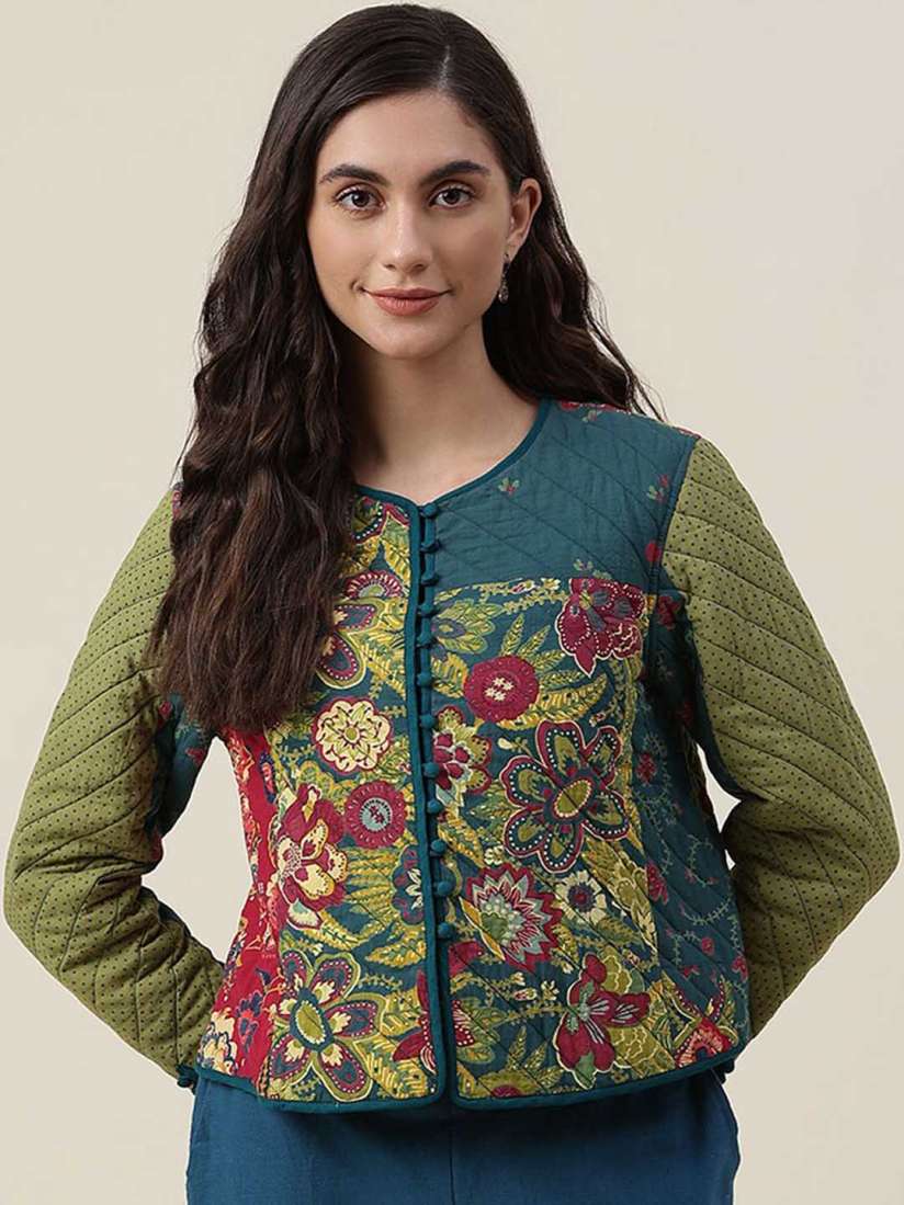 Buy Fabindia Women Green Floral Tailored Cotton Jacket Jackets for Women 20723544 Myntra