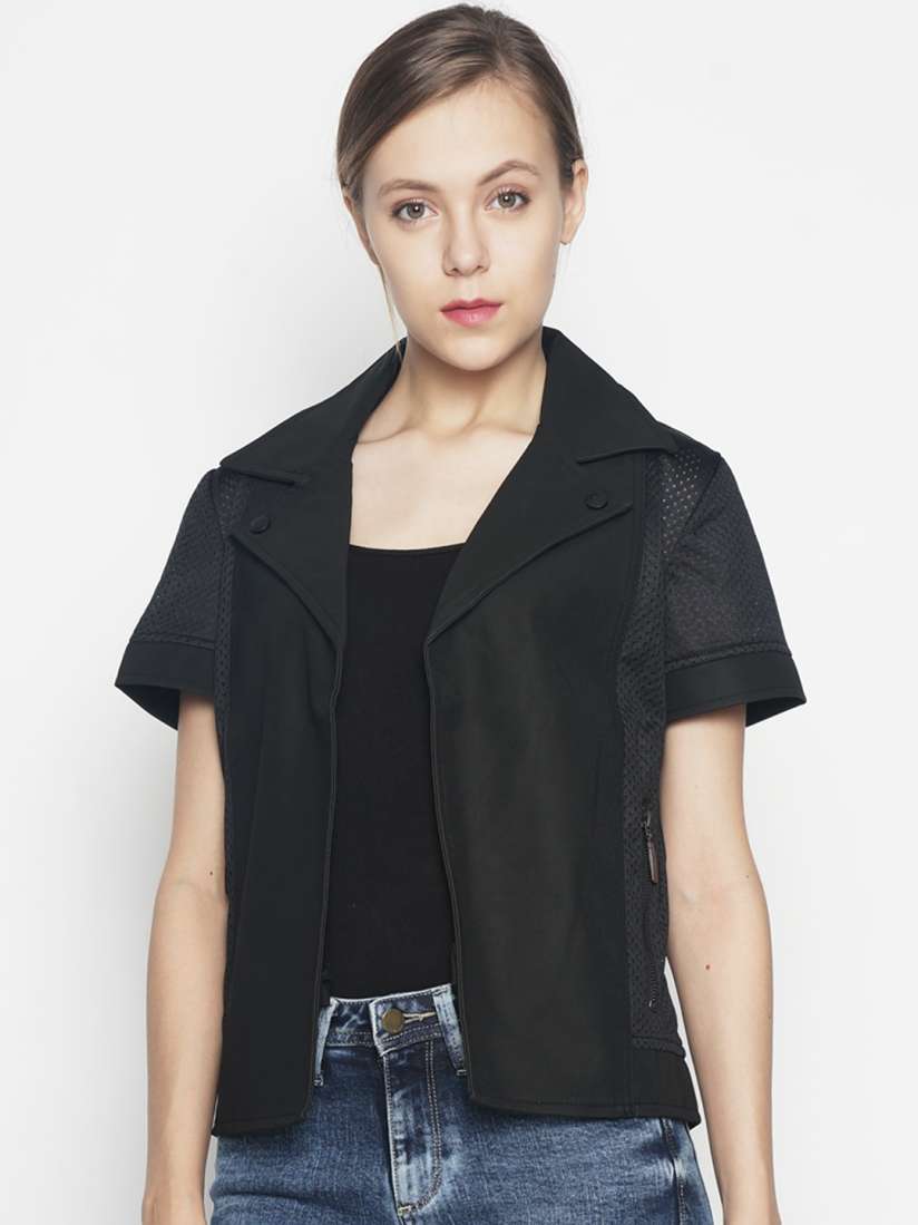 Buy Voi Jeans Women Black Solid Open Front Jacket Jackets for Women 2072670 Myntra