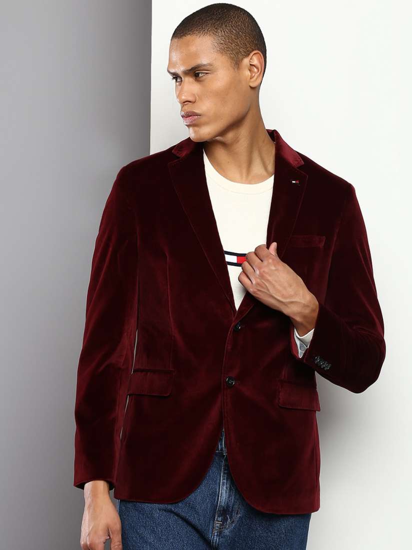 Buy Tommy Hilfiger Men Maroon Solid Suede Single Breasted Casual Blazers Blazers for Men 20729178 Myntra