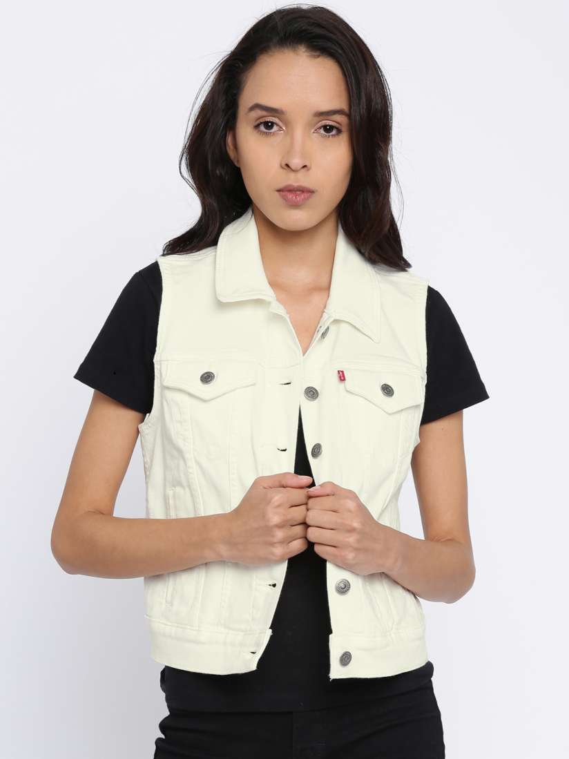 Women's levi's white denim jacket on sale