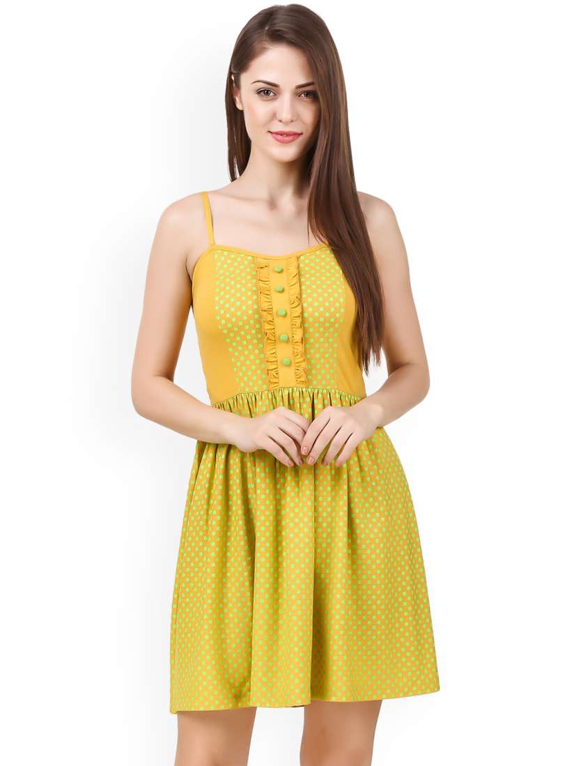 Buy Texco Women Yellow Printed Fit Flare Dress Dresses for Women 2073621 Myntra