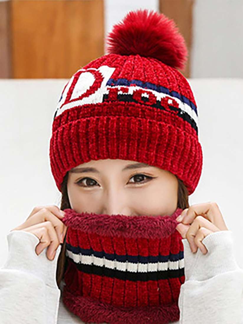 Buy YOUSTYLO Adults Red White Printed Woolen Winter Pompom Cap Caps for Unisex 20737652 Myntra
