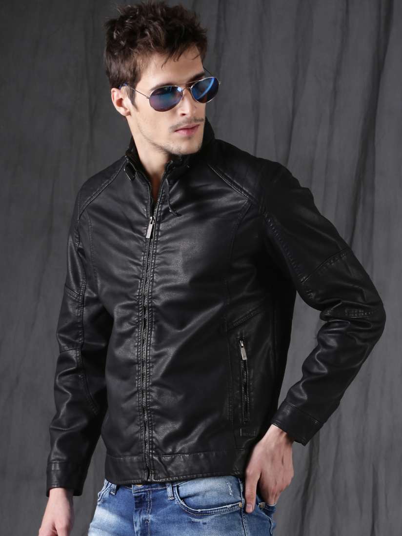 Buy WROGN Men Black Solid Biker Jacket Jackets for Men 2074297 Myntra