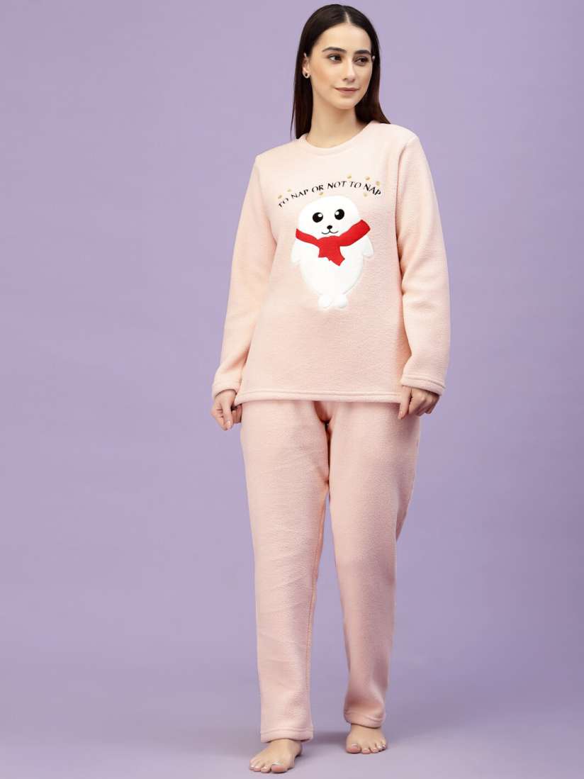 Buy Sweet Dreams Women Super Soft Polar Fleece Applique Winter Pyjama Set Night suits for Women 20743914 Myntra