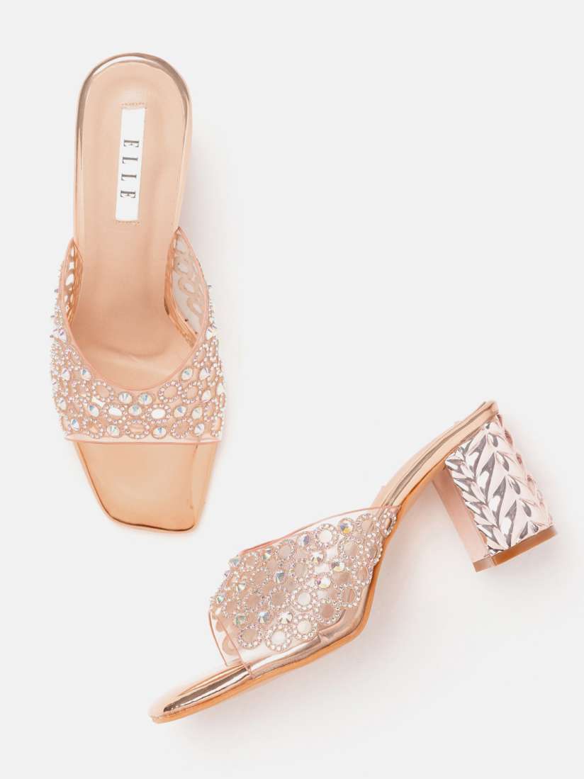 Buy ELLE Transparent Rose Gold Embellished Ethnic Block Heel Sandals Heels for Women 20746596 Myntra