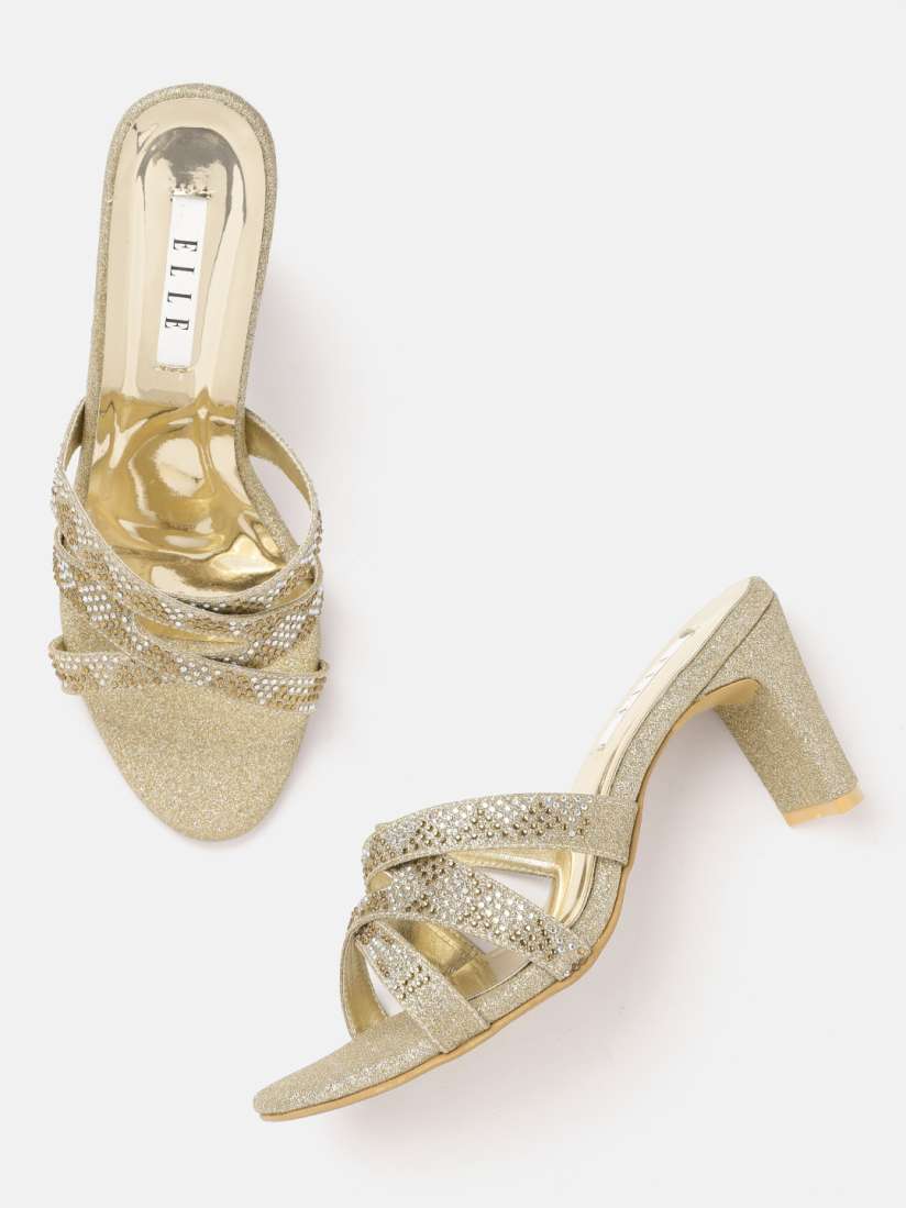Buy ELLE Women Rose Gold Embellished Ethnic Block Heel Sandals Heels for Women 20746638 Myntra