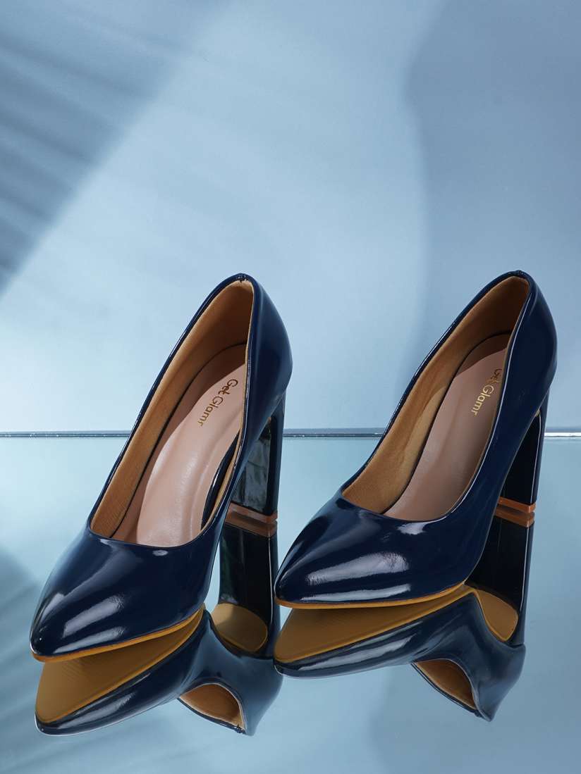 Buy Get Glamr Navy Blue Work Block Pumps Heels for Women 20747494 Myntra