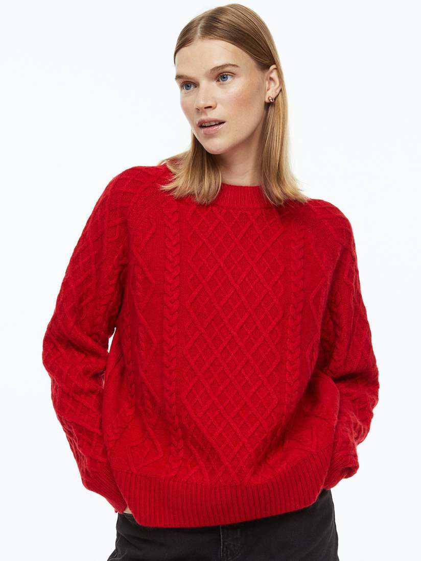 Red cable knit jumper womens deals