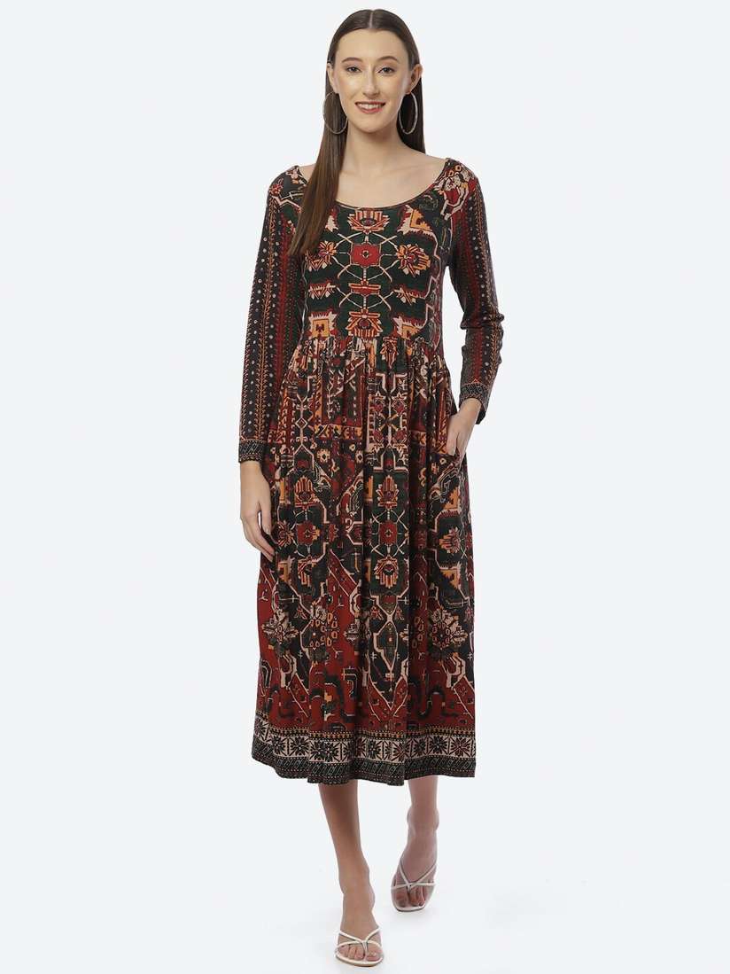 Ethnic Dresses Biba Red Leopard Print Dress BIBA Navy Cotton