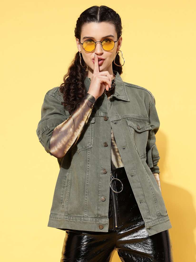 Green oversized denim jacket online