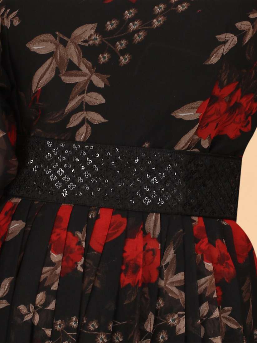 Black and red floral dress best sale