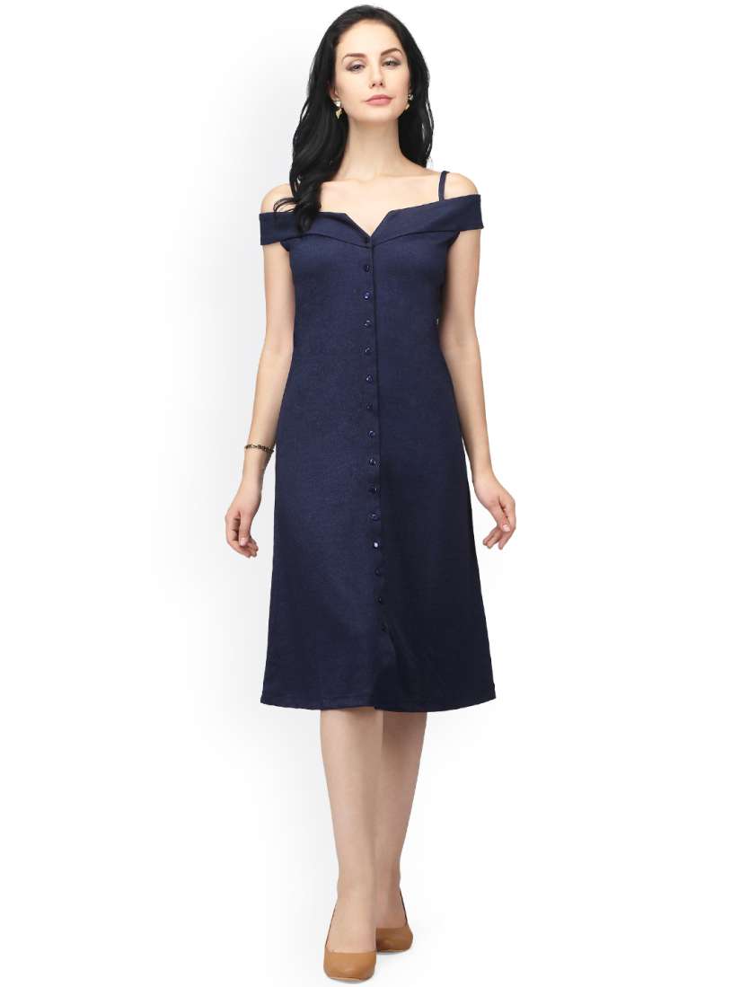 Buy Eavan Women Navy Blue Solid A Line Dress Dresses for Women 2076761 Myntra