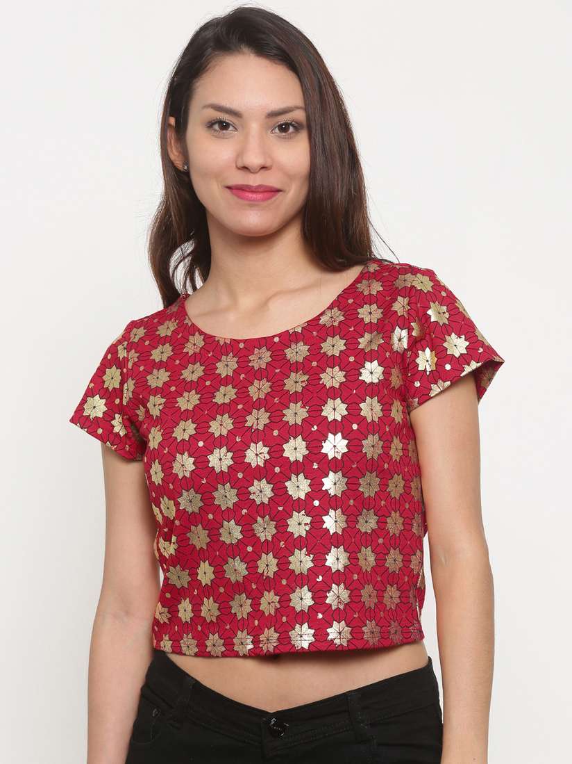 Buy Global Desi Women Red \u0026 Gold-Toned Printed Crop Top - Tops for Women  2077035 | Myntra