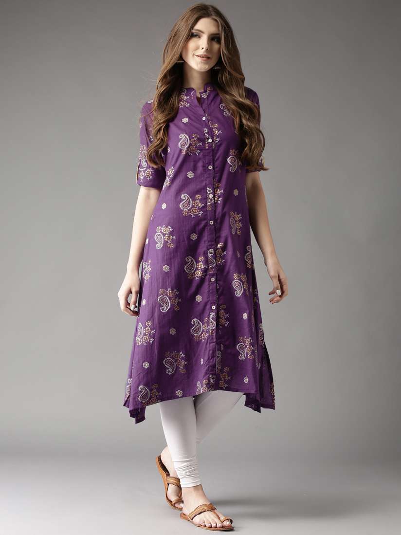 Buy HERE NOW Women Purple Printed A Line Asymmetric Kurta Kurtas for Women 2077131 Myntra