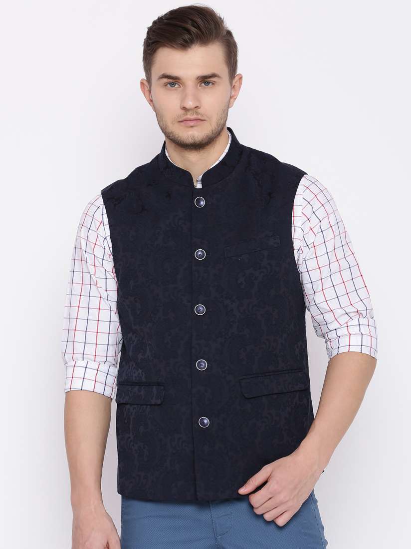 Buy Raymond Men Blue Patterned Contemporary Fit Nehru Jacket Nehru Jackets for Men 2077264 Myntra