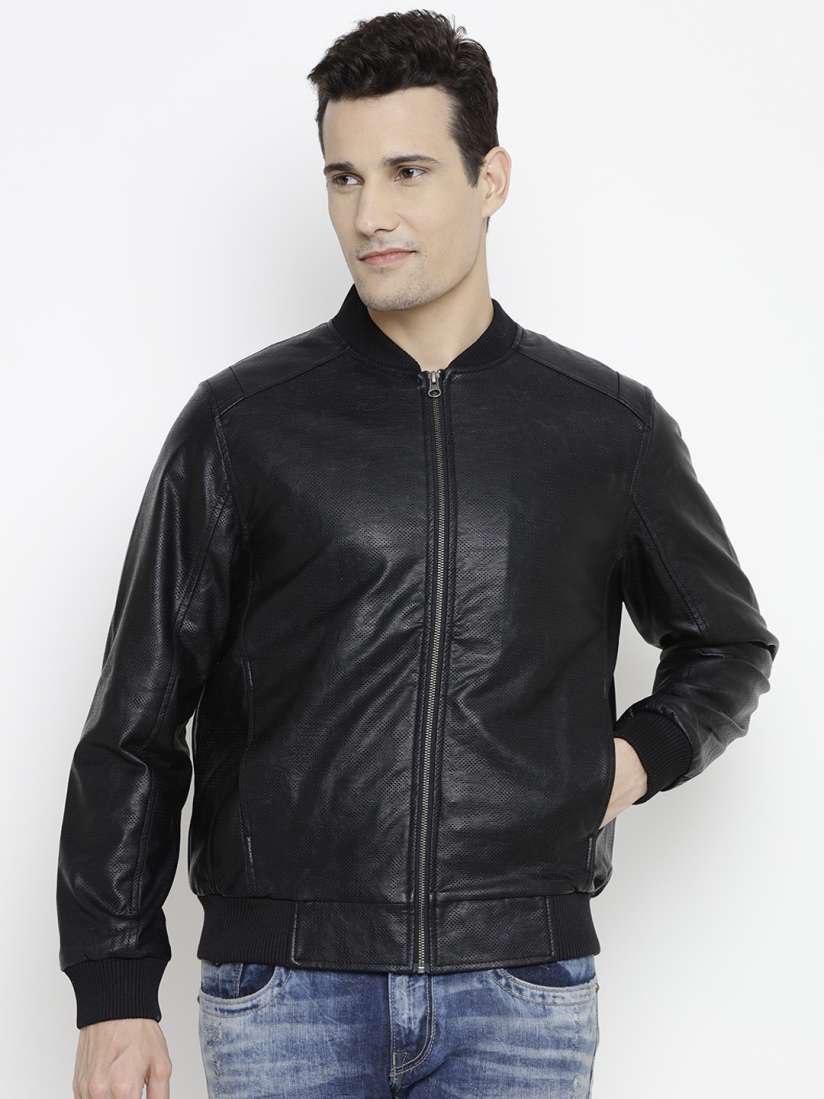 Buy John Players Men Black Self Design Biker Jacket Jackets for Men 2077530 Myntra