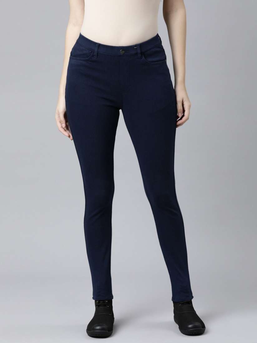 Buy Go Colors Women Navy Blue Cotton Solid Slim Fit Jeggings Jeggings for Women 20776348 Myntra