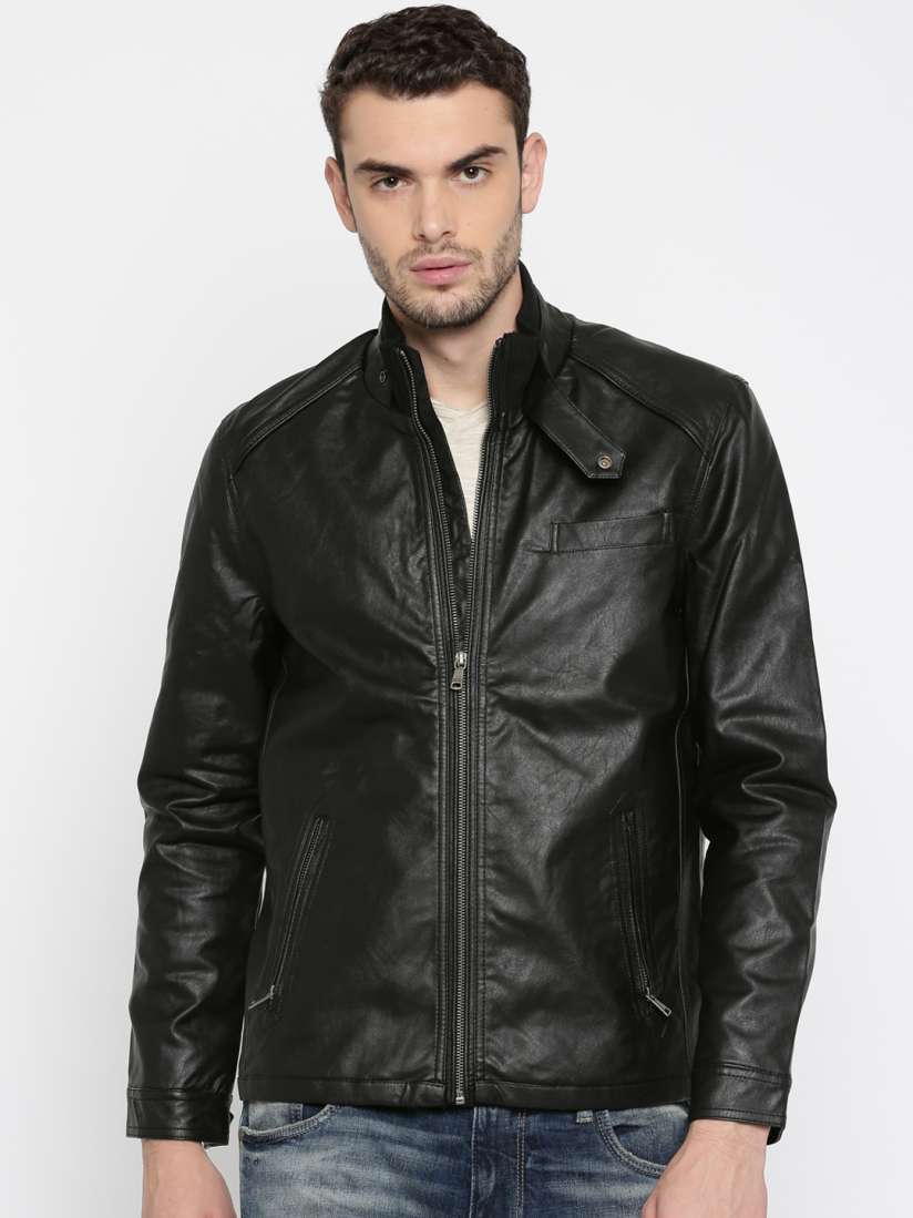 Buy Indian Terrain Men Black Solid Biker Jacket Jackets for Men 2077663 Myntra