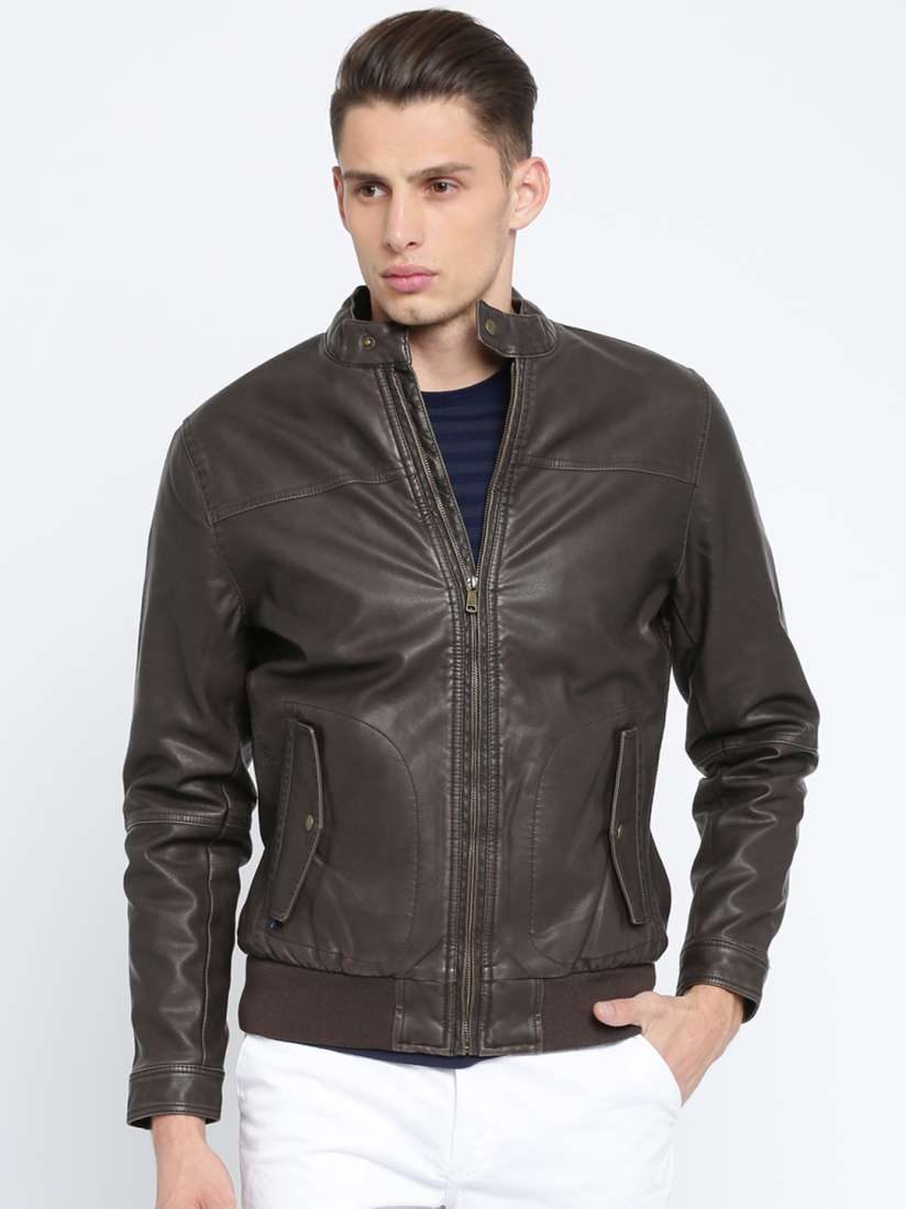 Buy Indian Terrain Men Brown Solid Biker Jacket Jackets for Men 2077669 Myntra