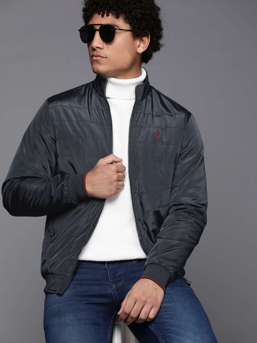 Buy Allen Solly Men Navy Blue Solid Bomber Jacket Jackets for Men 20780384 Myntra