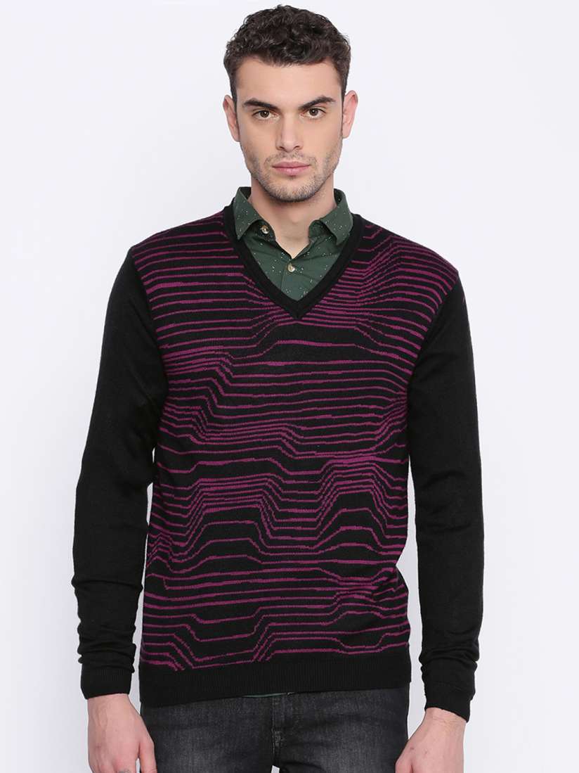 Buy Arrow New York Men Black Purple Striped Sweater Sweaters for Men 2078050 Myntra