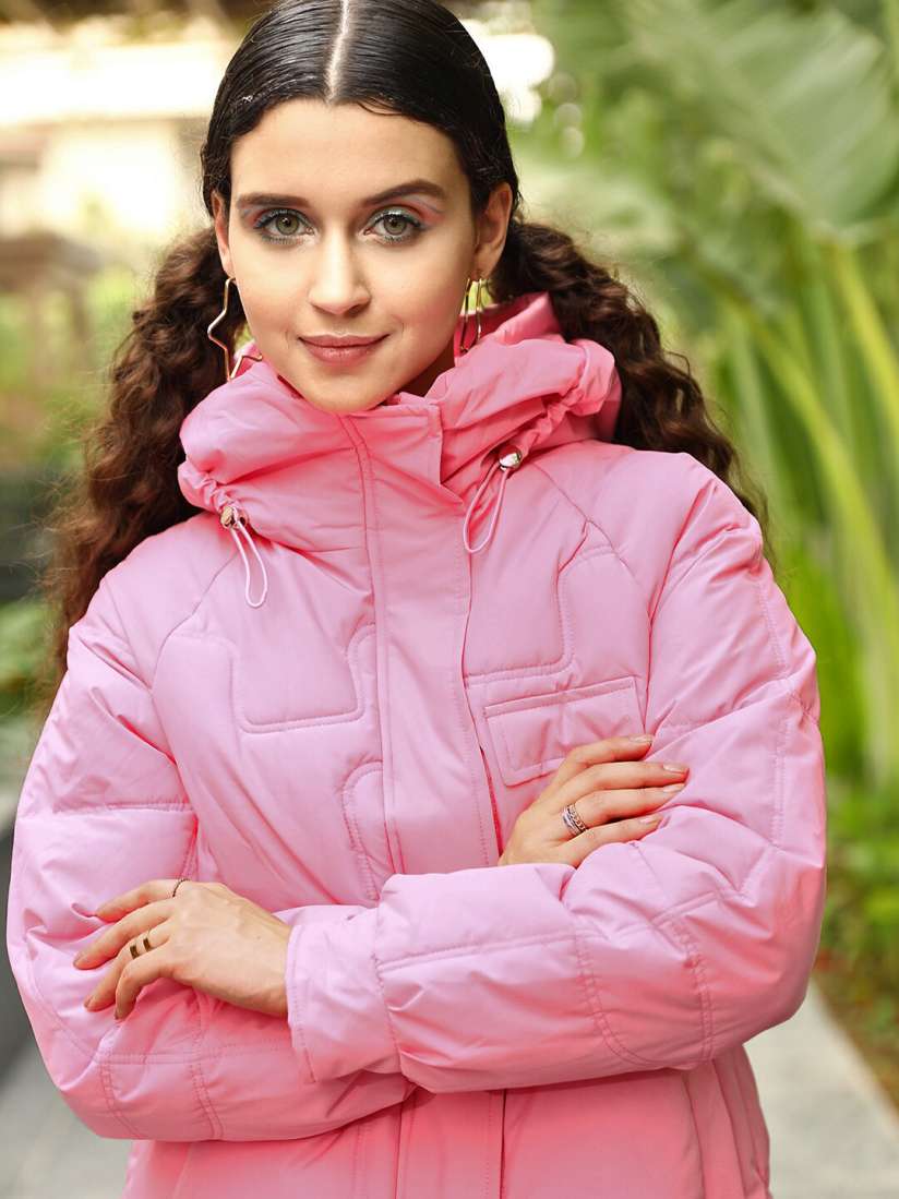 Long pink puffer jacket top