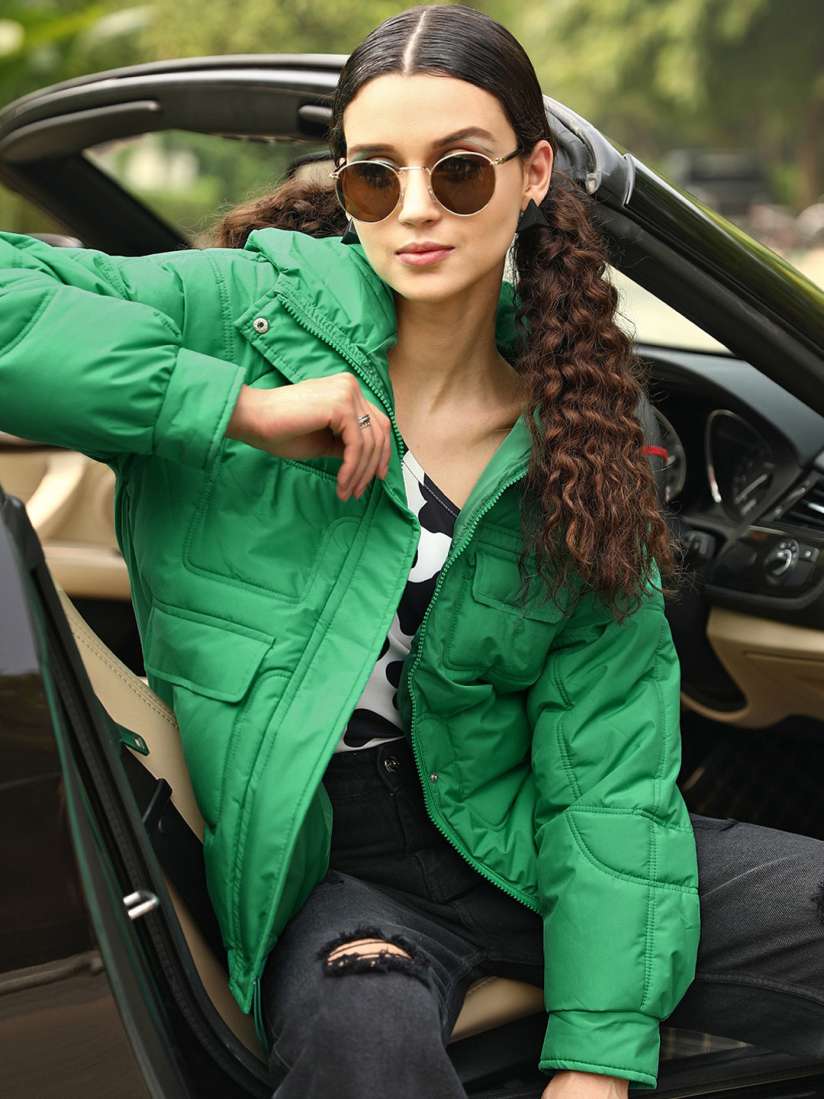 Puffer jacket women's green top