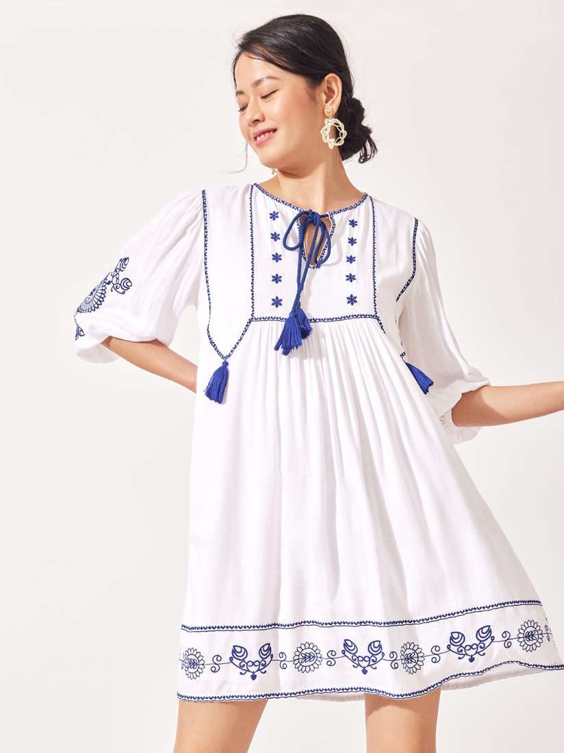Buy The Label Life Women White Floral Embroidered A Line Dress Dresses for Women 20786256 Myntra