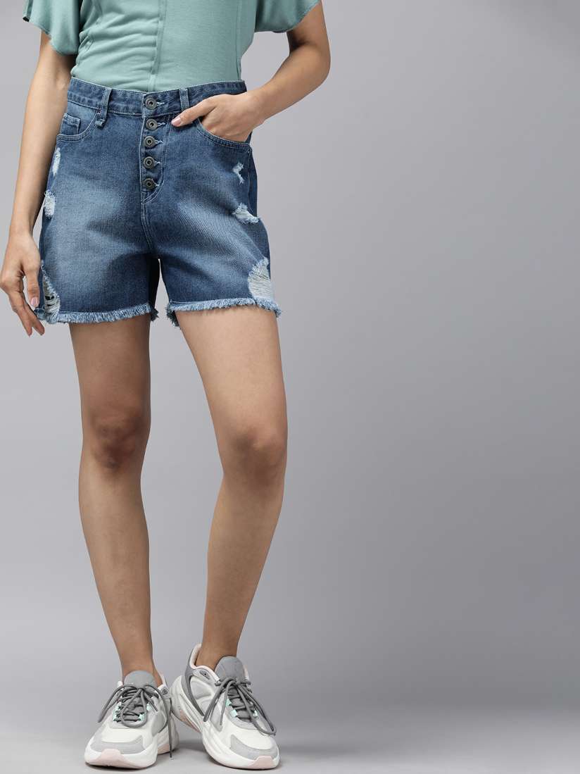 Buy The Roadster Lifestyle Co. Women Pure Cotton High Rise Denim Shorts Shorts for Women 20786932 Myntra