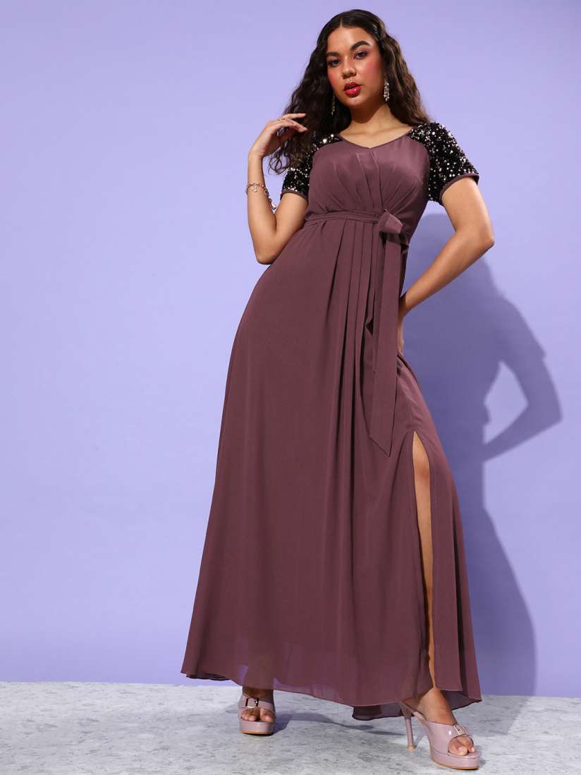 Buy Miss Chase Mauve Embellished Chiffon Maxi Dress Dresses for Women 20788184 Myntra