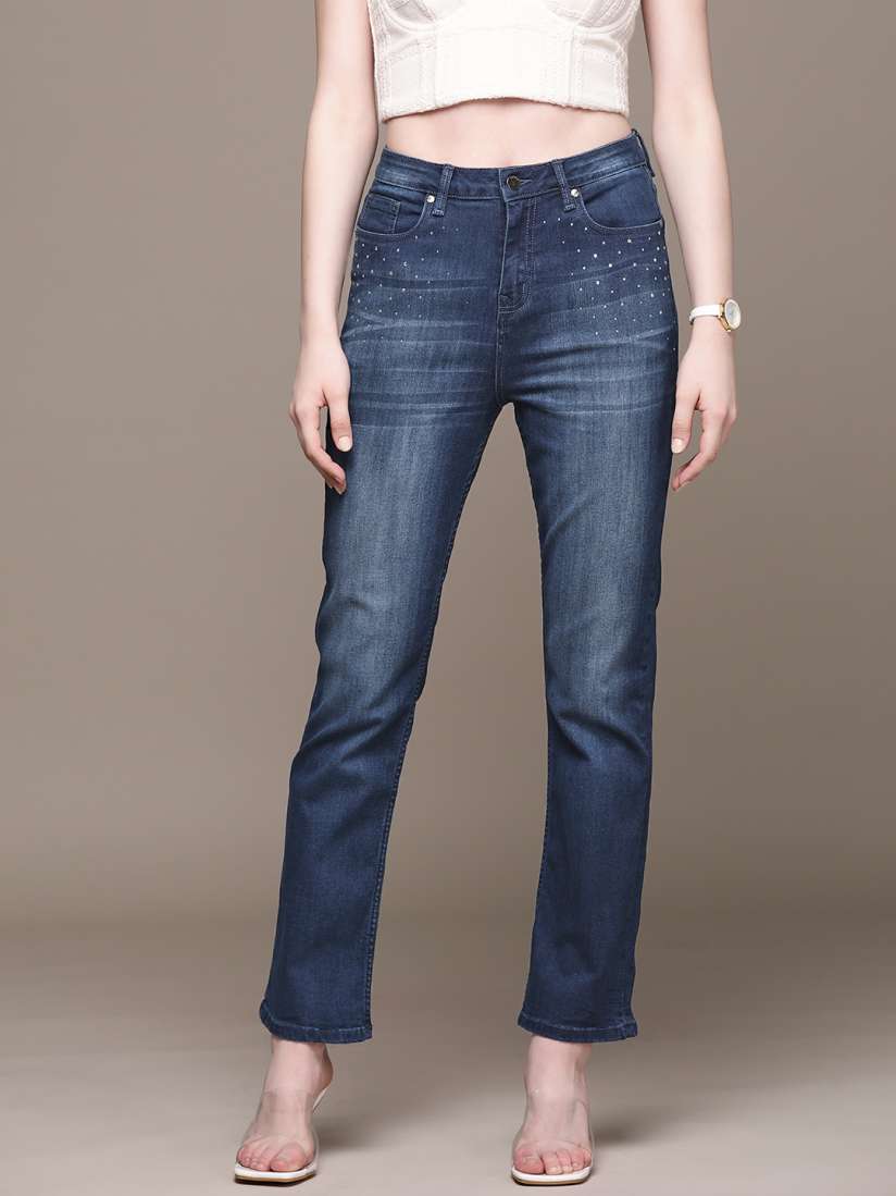 Buy bebe Women Denim Daze Straight Fit Mid Rise Light Fade Stretchable Jeans Jeans for Women 20788398 Myntra