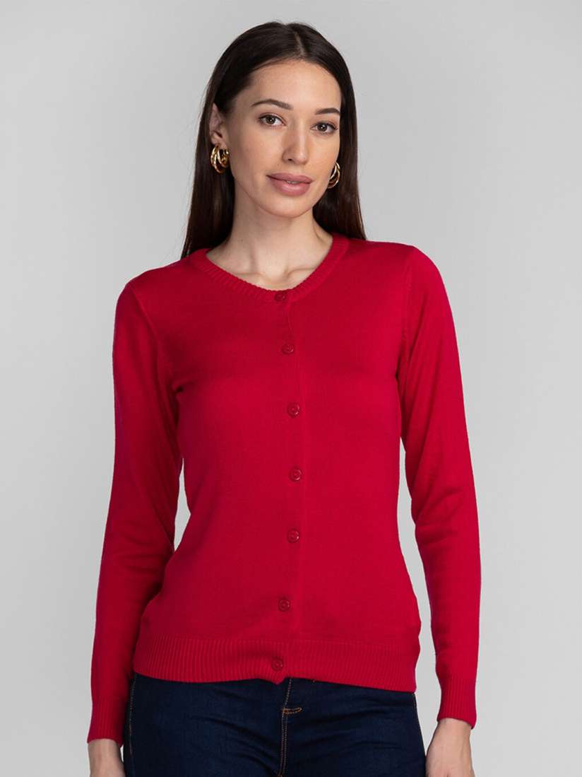 Ladies red cardigan sweater sales