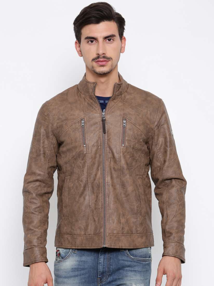 Buy Ed Hardy Men Brown Solid Biker Jacket Jackets for Men 2079135 Myntra