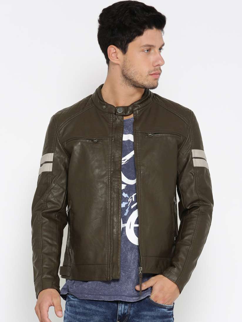 Buy Ed Hardy Men Brown Solid Biker Jacket Jackets for Men 2079139 Myntra