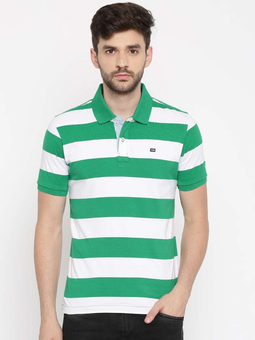 Green and white hooped polo shirt online