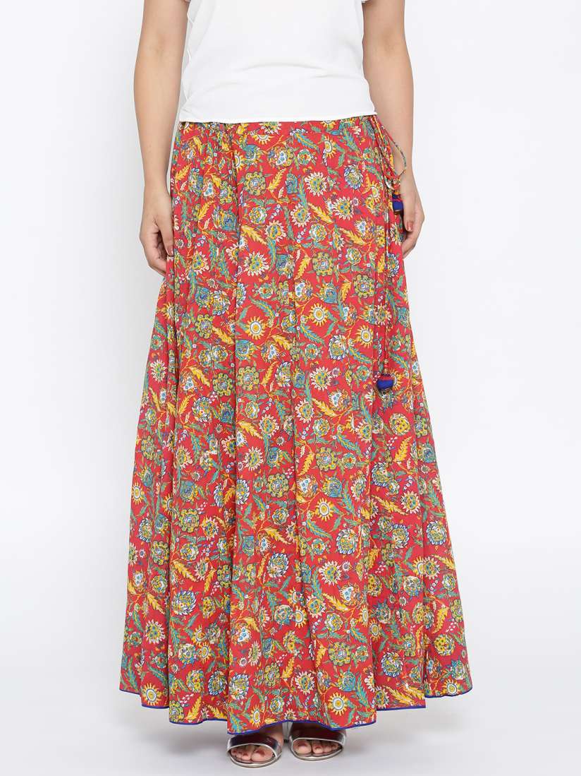 Buy Rangriti Red Floral Print Flared Maxi Skirt Skirts for Women 2079934 Myntra