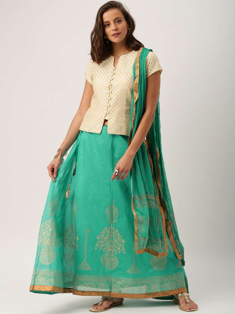 Buy IMARA Gold Toned Green Lehenga Choli with Dupatta Lehenga Choli for Women 2079950 Myntra