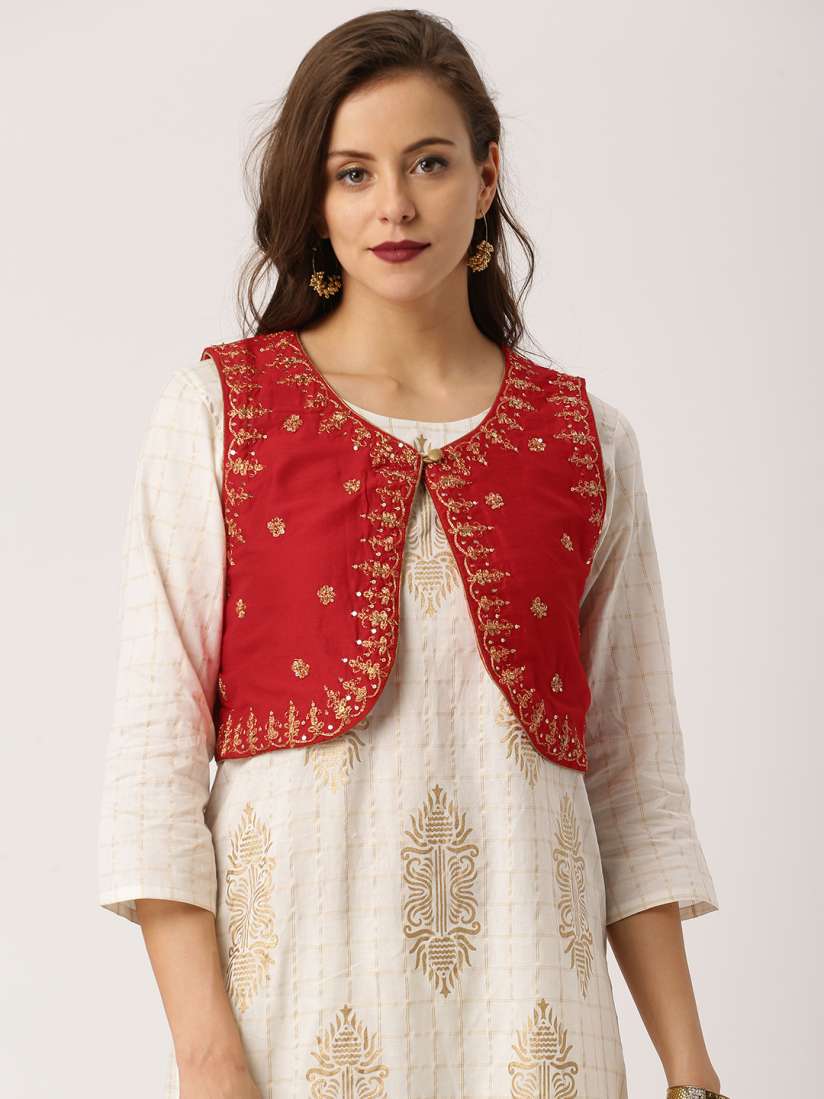 Red ethnic jacket hot sale