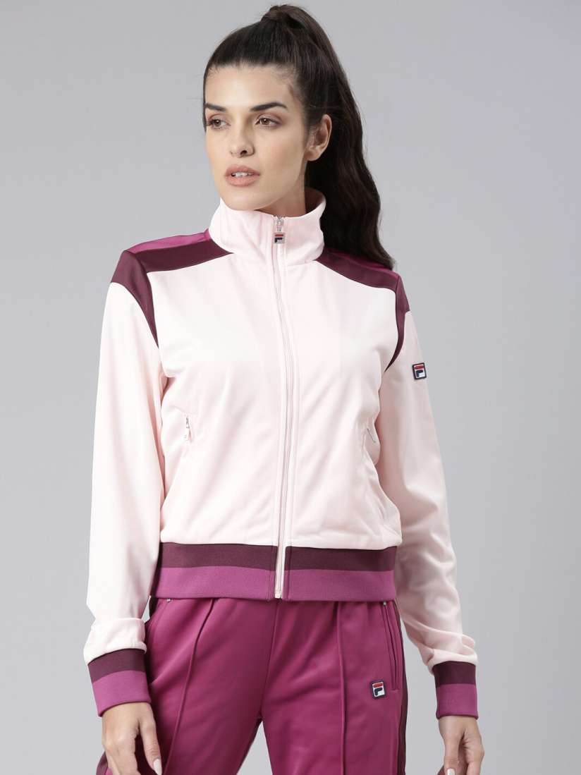 Buy FILA Women Cream Coloured Pink Colourblocked Crop Sporty Jacket Jackets for Women 20800778 Myntra
