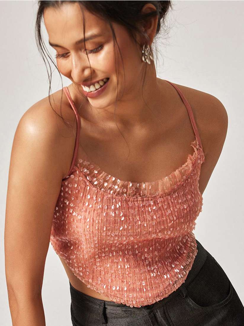 Coral sequin top new arrivals