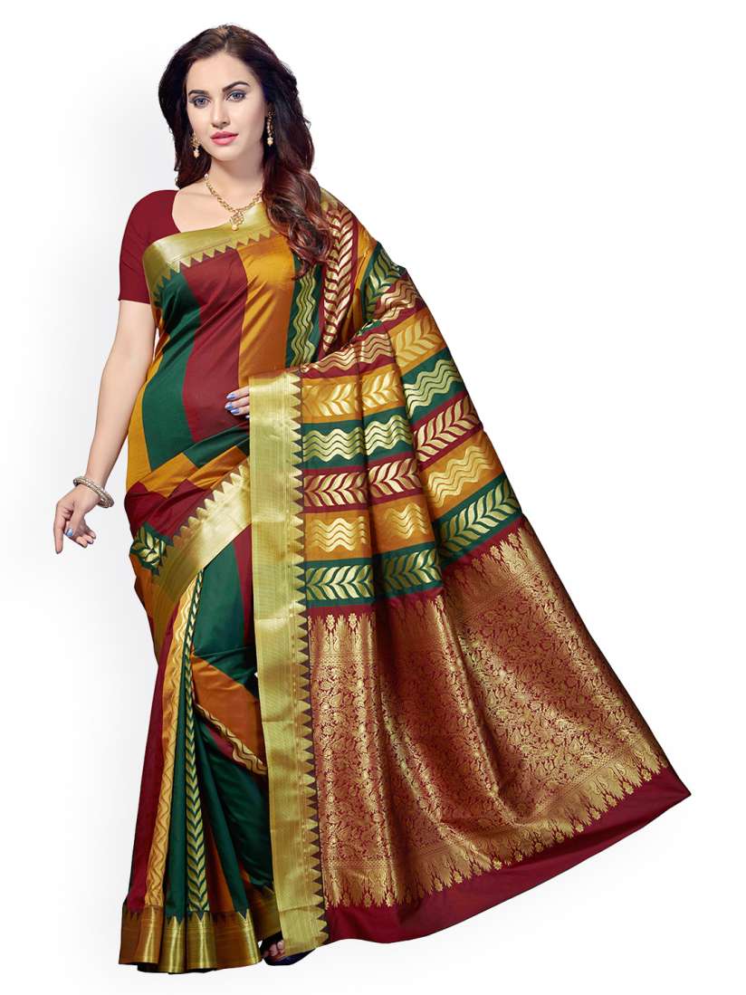 Buy Ishin Multicoloured Striped Poly Silk Saree Sarees for Women 2080575 Myntra