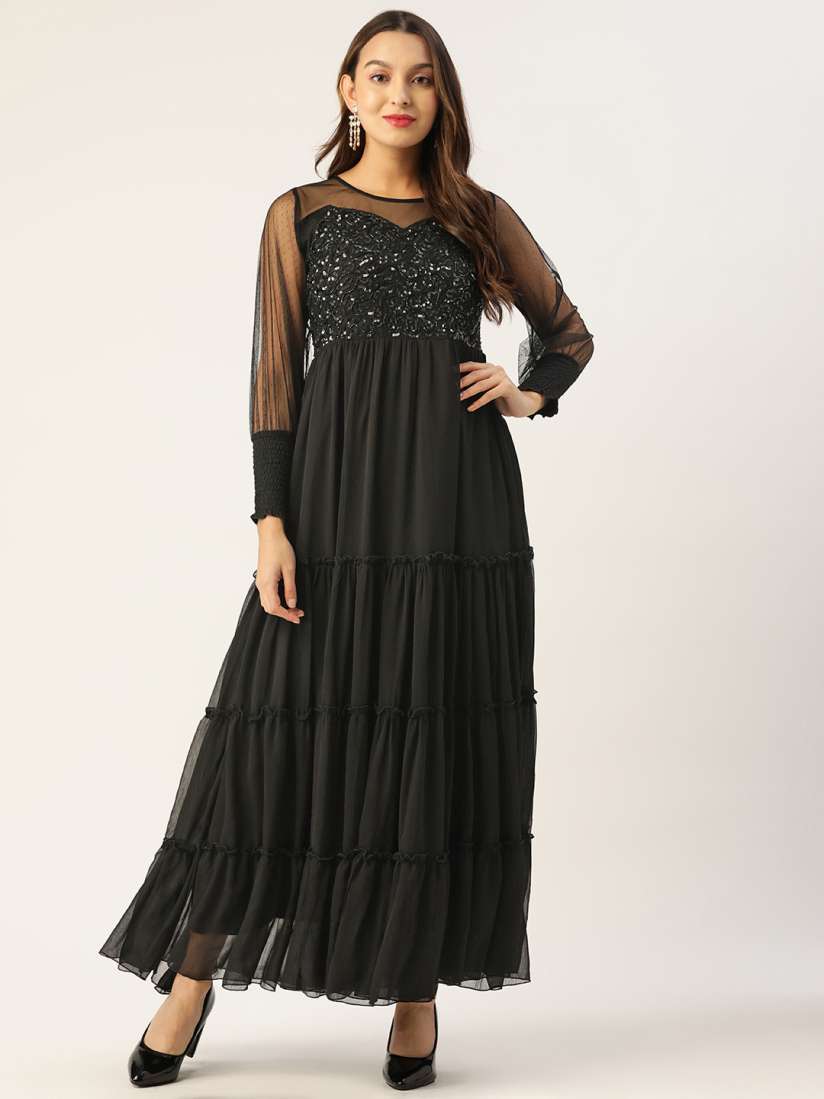Buy Antheaa Black Embellished Chiffon Maxi Dress Dresses for Women 20808712 Myntra