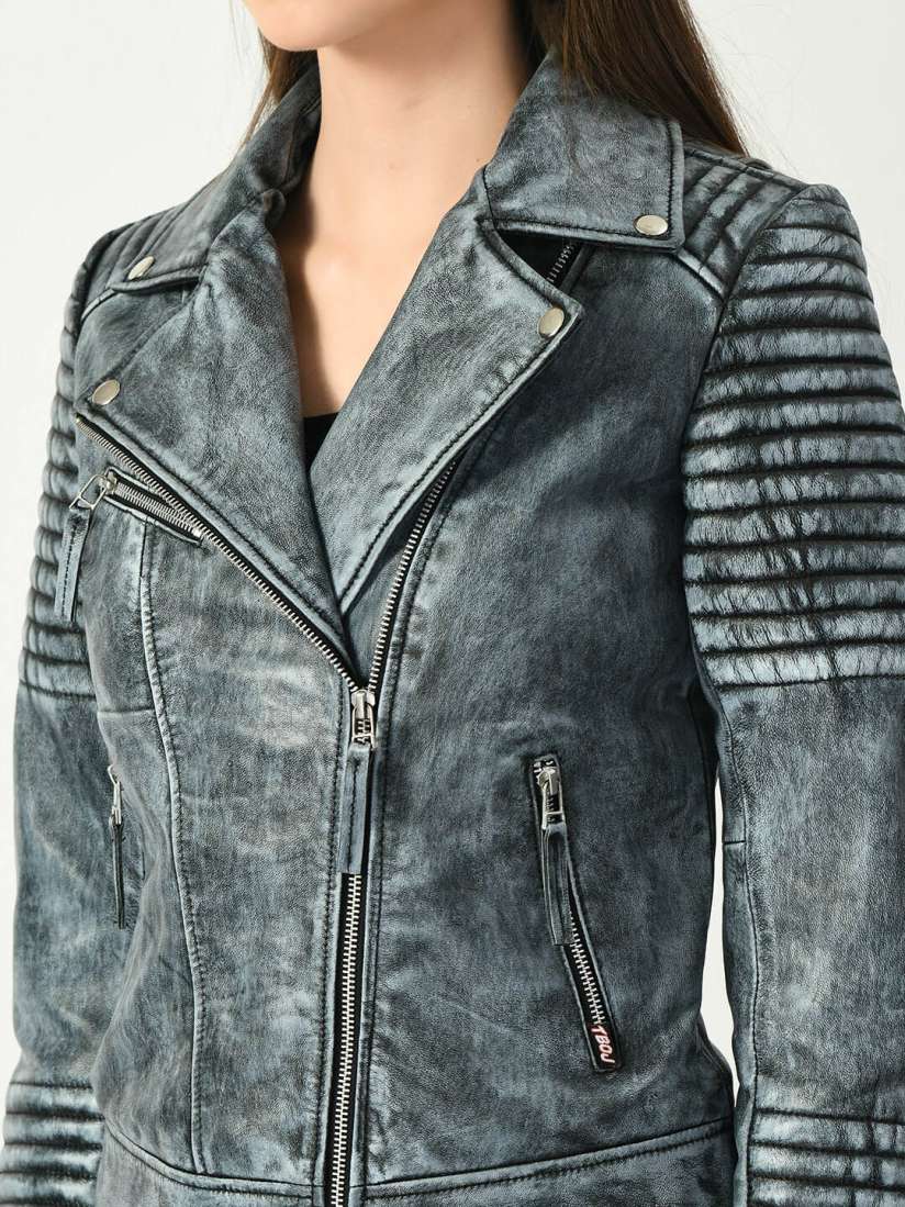 Buy TBOJ Women Blue Camouflage Leather Lightweight Leather Jacket Jackets for Women 20811372 Myntra