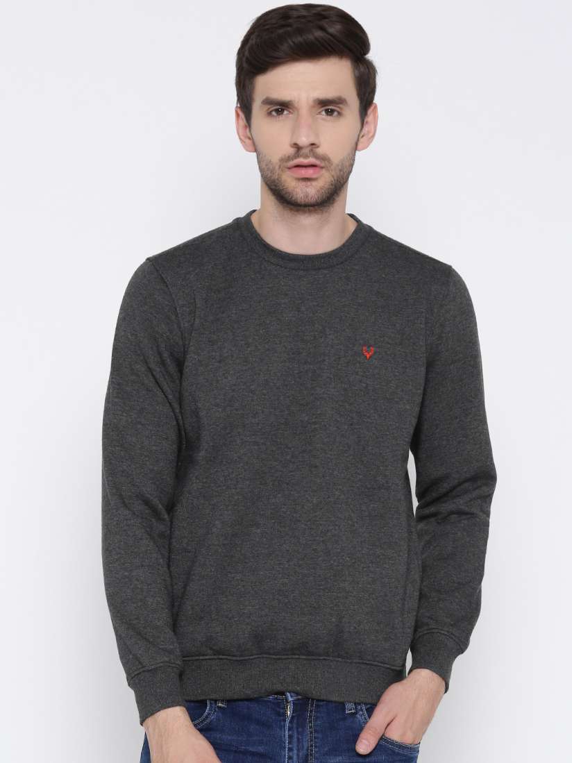 Buy Allen Solly Men Charcoal Grey Solid Sweatshirt Sweatshirts for Men 2081206 Myntra
