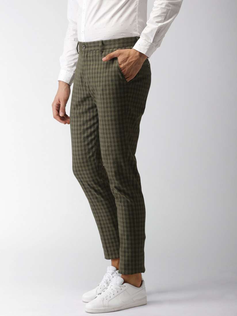 Mens green check trousers store