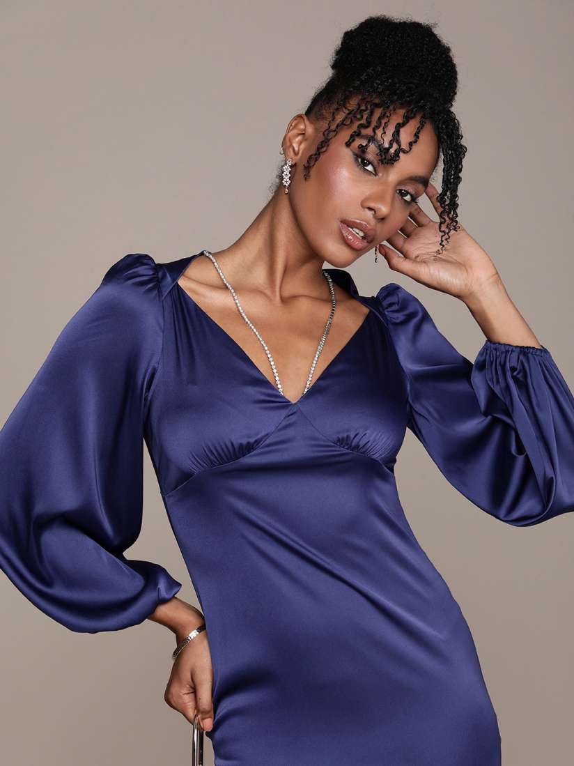 Buy bebe Puff Sleeves Satin Finish Bodycon Winter Dress Dresses for Women 20814576 Myntra