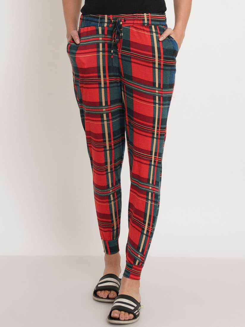 Buy IX IMPRESSION Women Red Beige Checked Straight Fit Joggers Track Pants for Women 20817800 Myntra