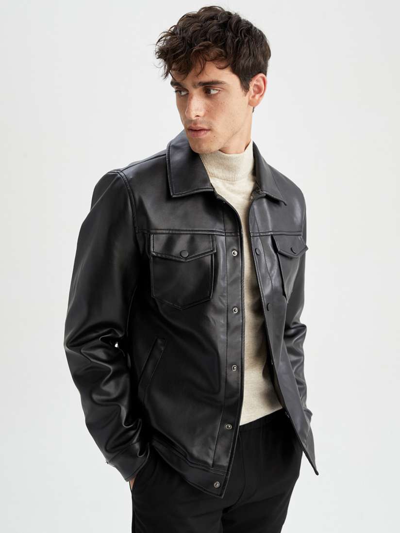 Buy DeFacto Men Black Faux Leather Jacket Jackets for Men 20819804 Myntra