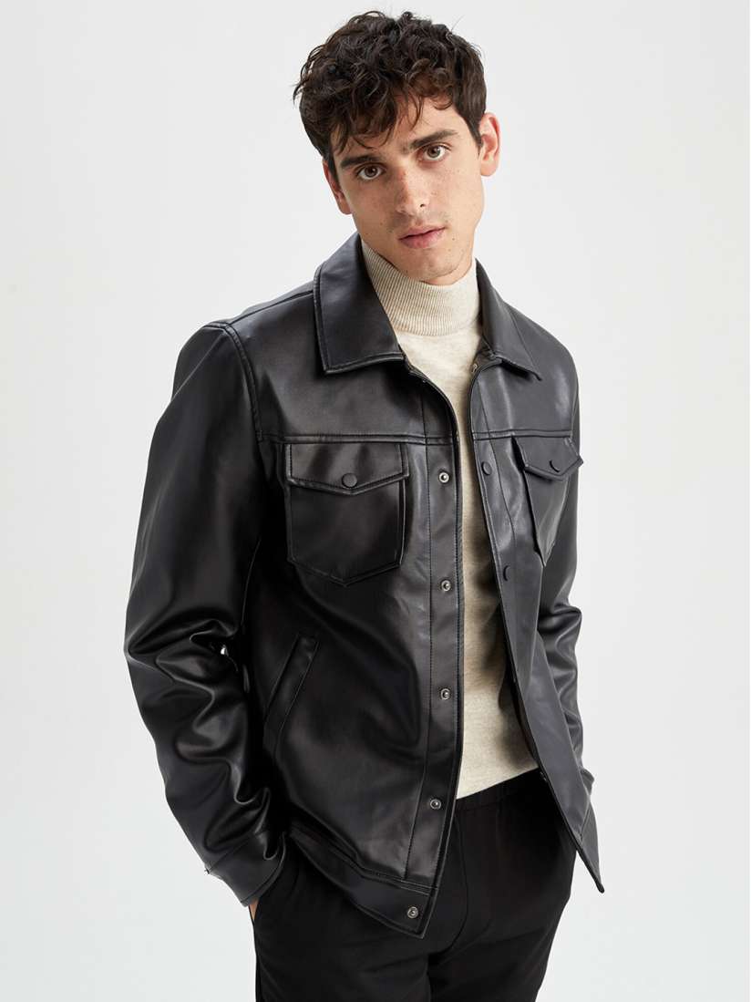 Fake leather jacket mens sales