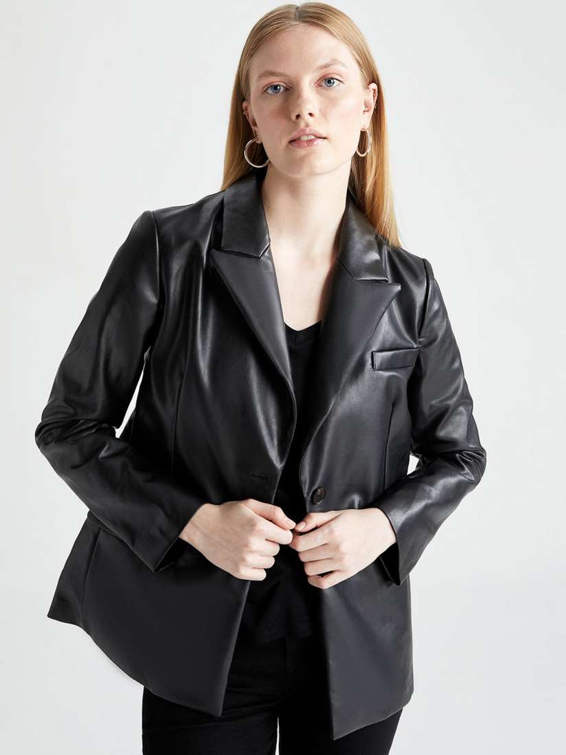 Buy DeFacto Women Black Faux Leather Jacket Jackets for Women 20819854 Myntra